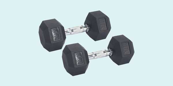 A pair of black dumbbells with white background.